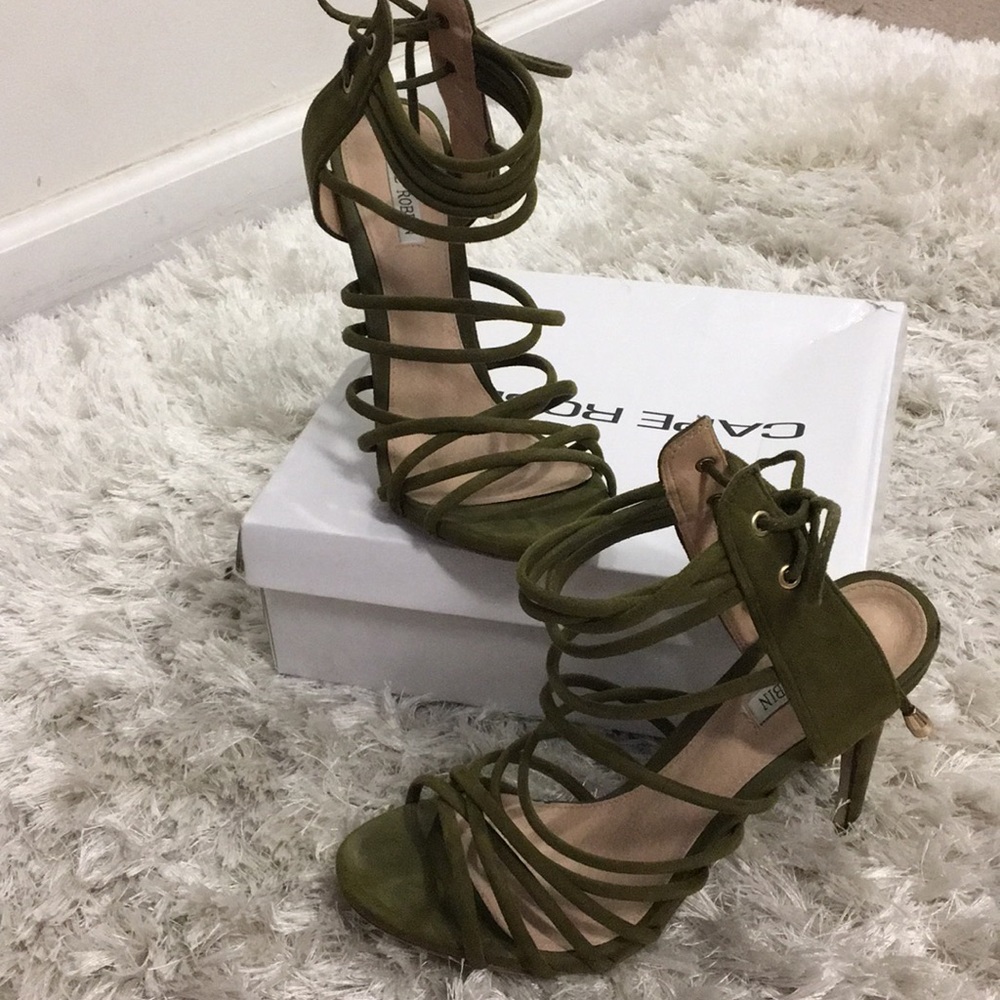 Olive Green Suede Strappy Sandals